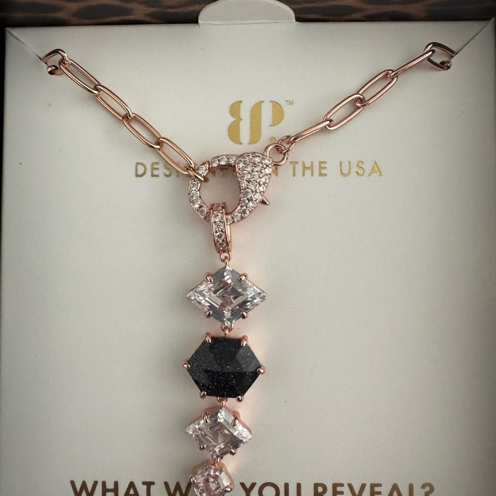 BP Rose Gold Necklace with Black and Clear Accents